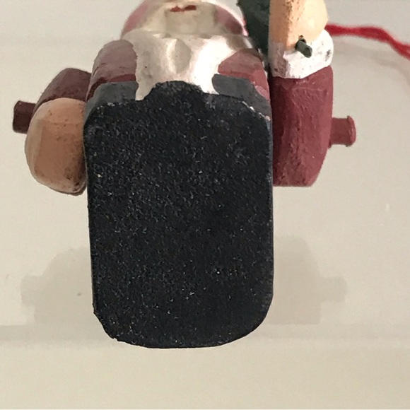 Hand Painted Wooden Santa Claus Carrying a Metal Christmas Tree VTG Ornament - Picture 13 of 15